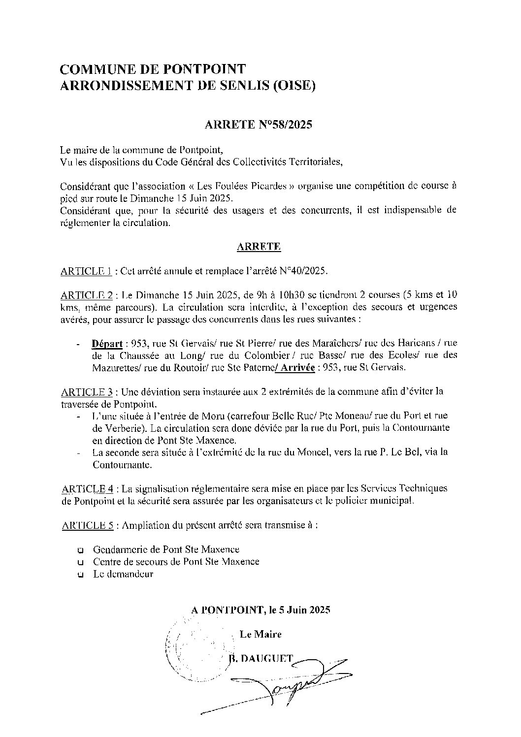 Courses à pied 15.06.2025/Restrictions de circulation